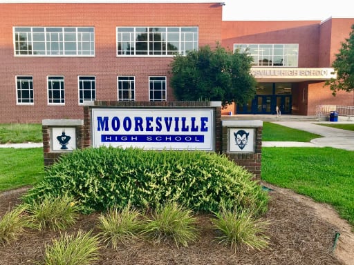 Entrance sign for Mooresville High School near Charlotte NC.