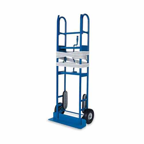 Blue appliance dolly for moving furniture.