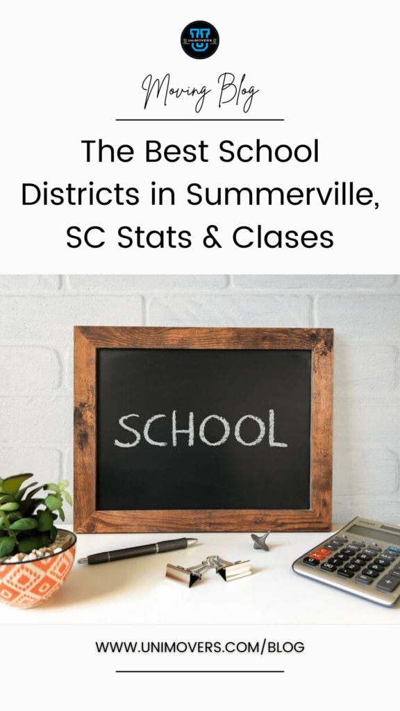downloadable graphic reading, "moving blog, the best school districts in Summerville, SC stats and classes"