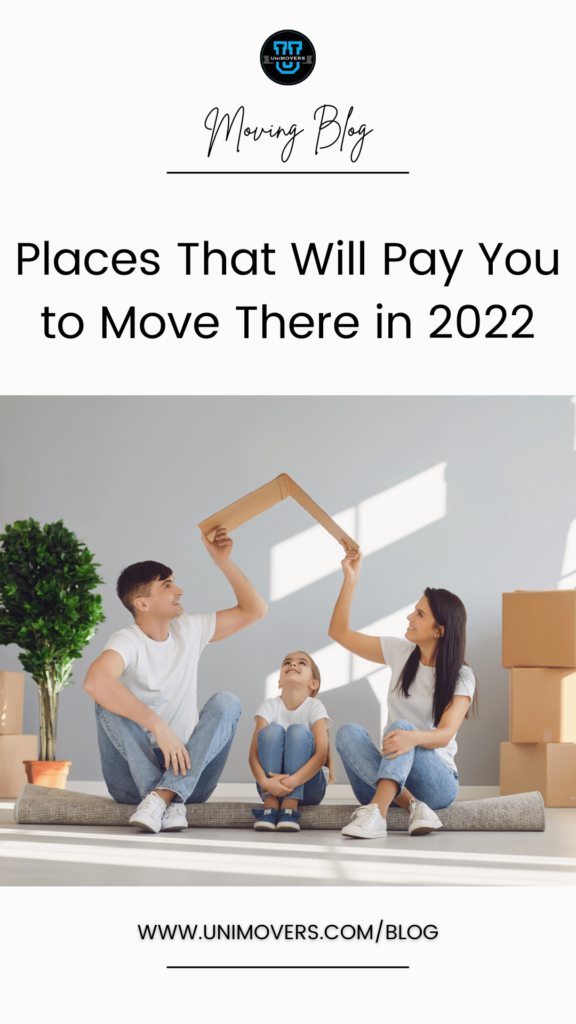 downloadable graphic reading, "moving blog, places that will pay you to move there in 2022"