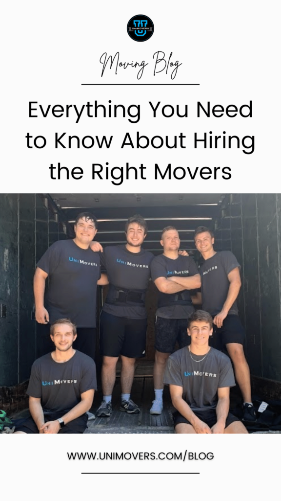 downloadable graphic reading, "moving blog, everything you need to know about hiring the right movers"