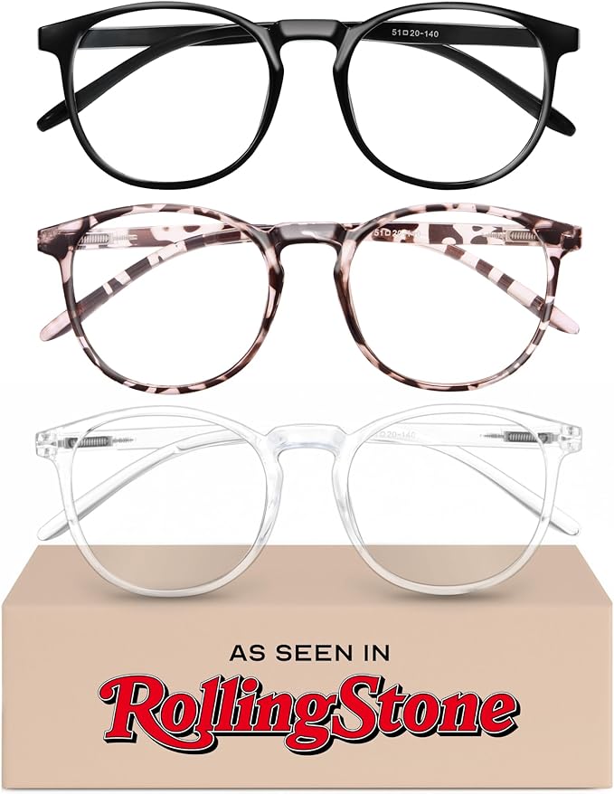 Three pairs of blue light glasses for home office