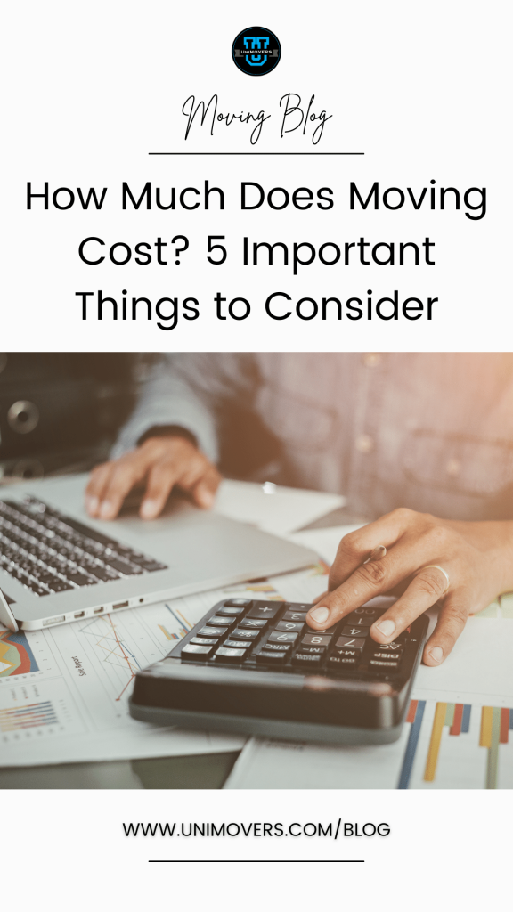 Graphic reading, "moving blog, how much does moving cost? 5 important things to consider."