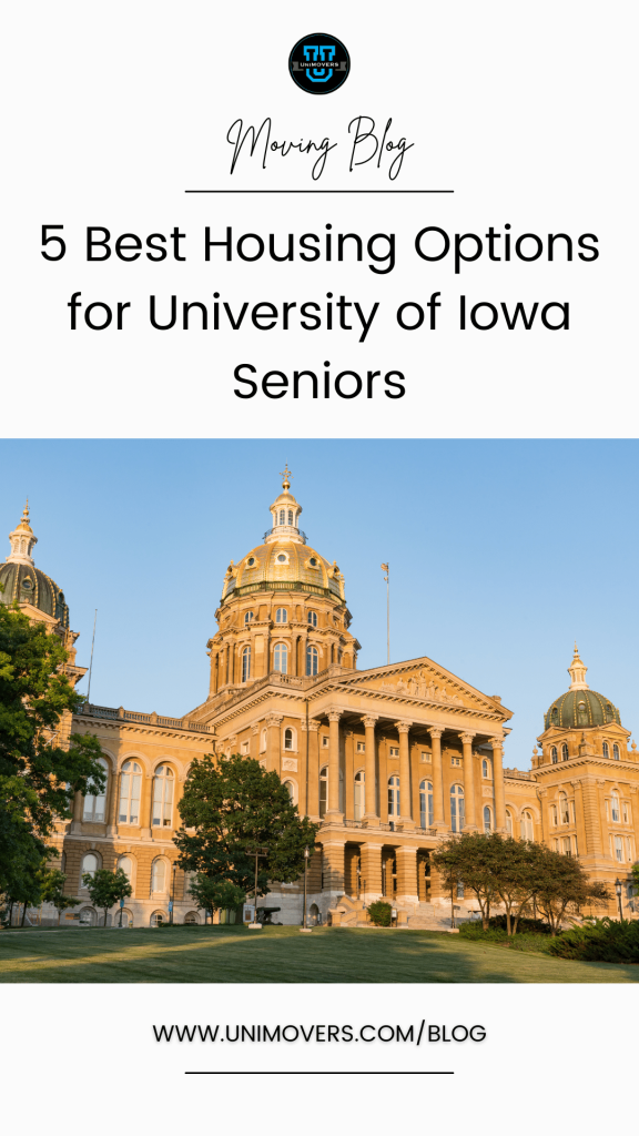 Graphic reading, "moving blog, 5 best housing options for University of Iowa seniors."