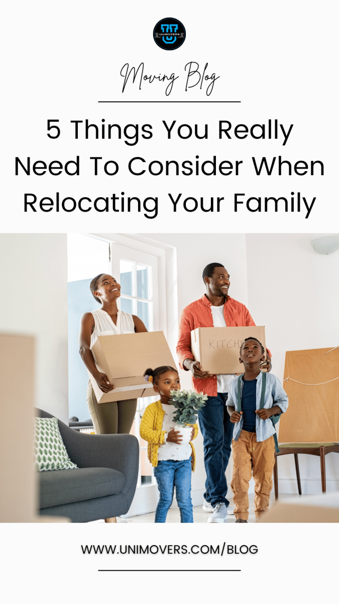 Graphic reading, "Moving blog, 5 things you really need to consider when relocating your family"