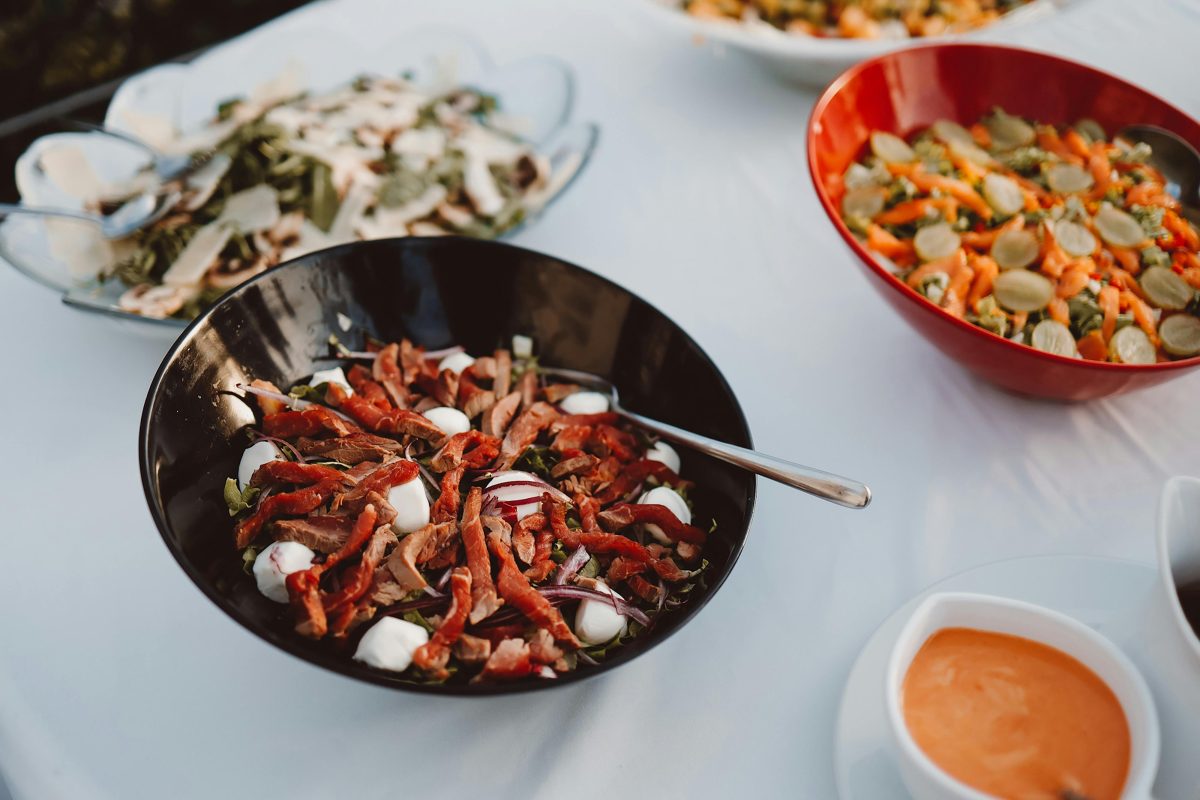 A pot-luck reception with tasty dishes