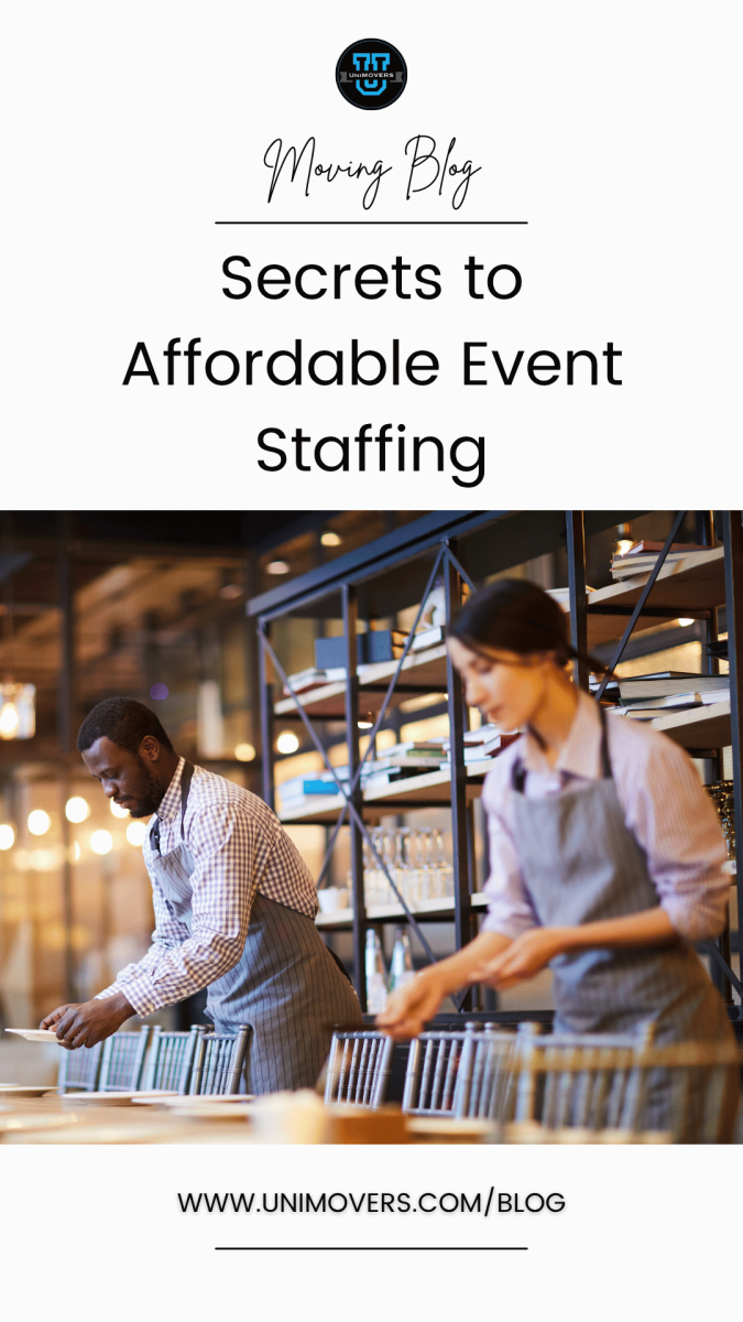 Graphic reading, "Moving blog, secrets to affordable event staffing"