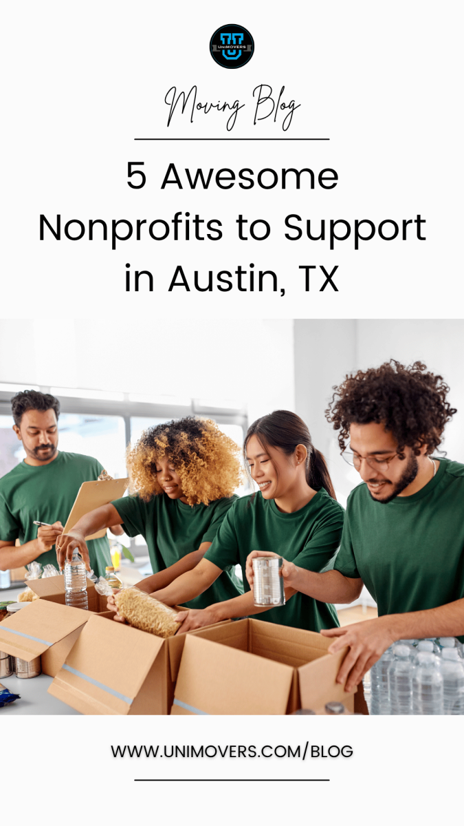 Graphic reading, "Moving blog, 5 awesome nonprofits to support in Austin, TX"