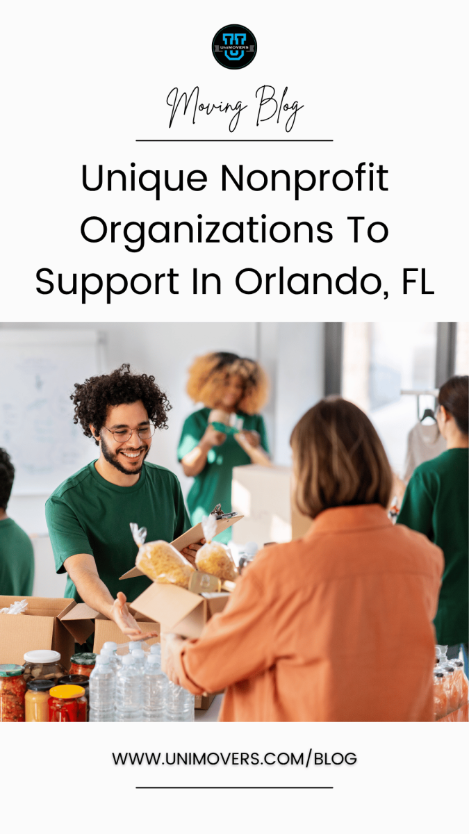 Graphic reading, "Moving blog, unique nonprofit organizations to support in Orlando, FL"