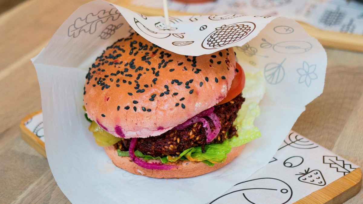 A vegan burger in a wrapper