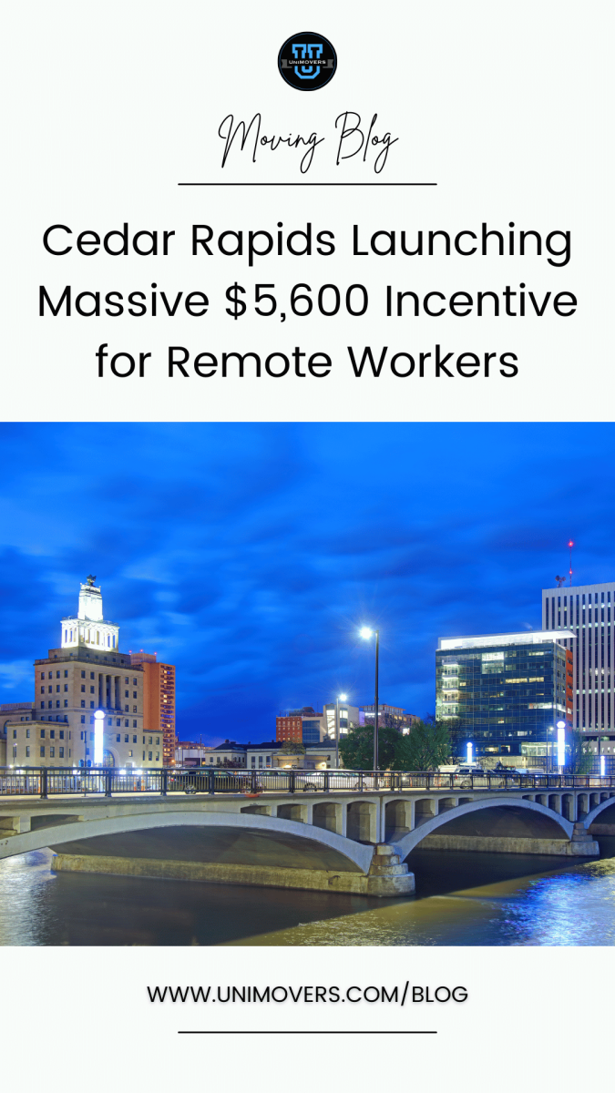 Graphic reading, "Moving blog, Cedar Rapids Launching Massive $5,600 Incentive for Remote Workers"