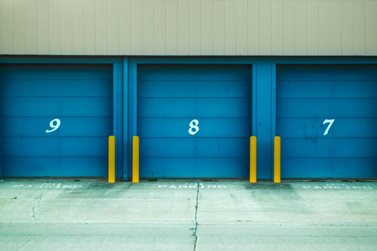 Blue storage unit doors