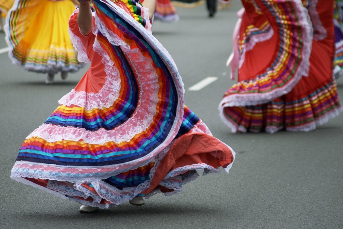Dancers twirling in traditional Mexican attire