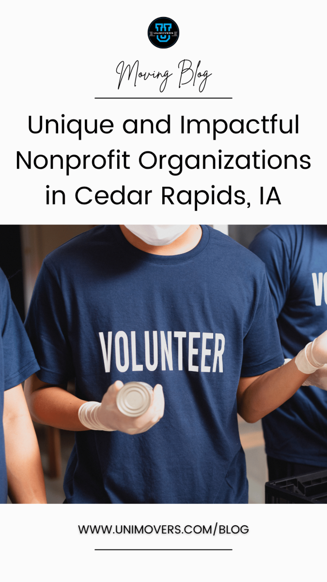 Graphic reading, "Moving blog, Unique and impactful nonprofit organizations in Cedar Rapids, IA"