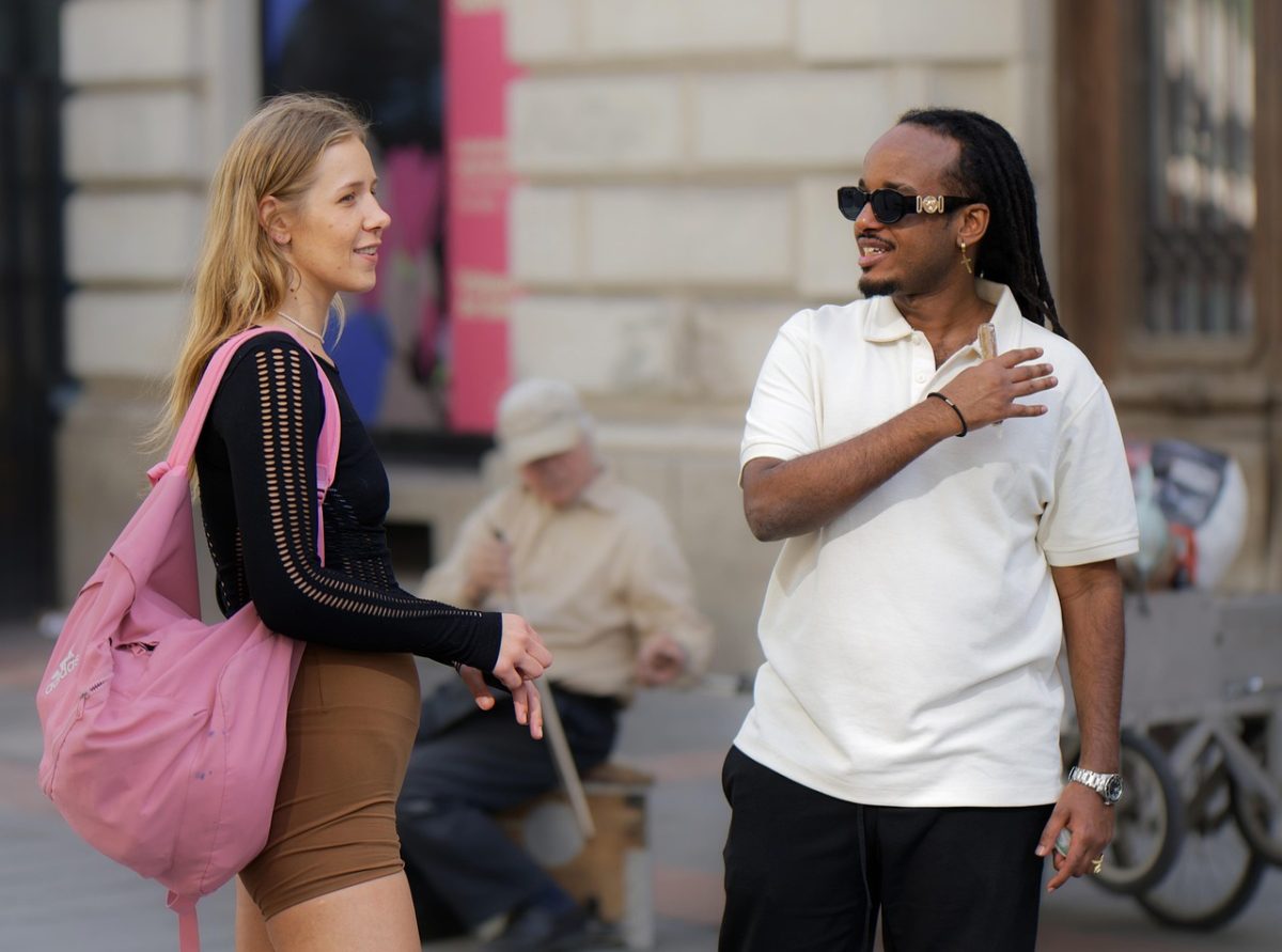 Two people talking in San Antonio