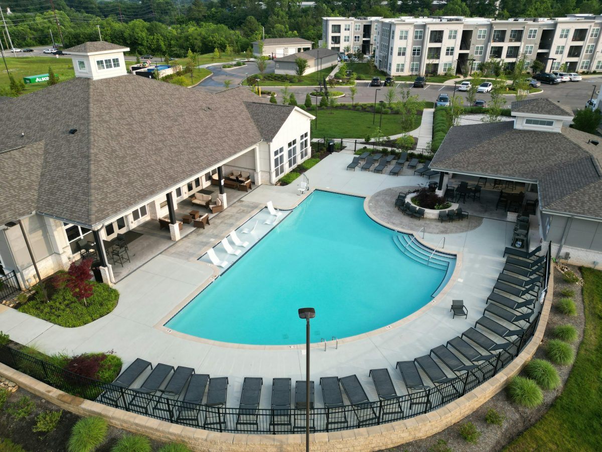 Drone photo of a swimming pool