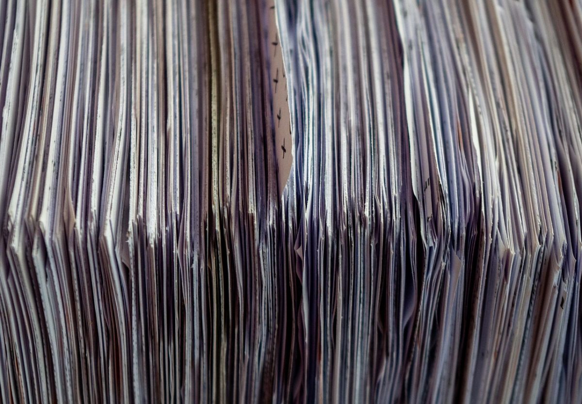 Thick stacks of old paper