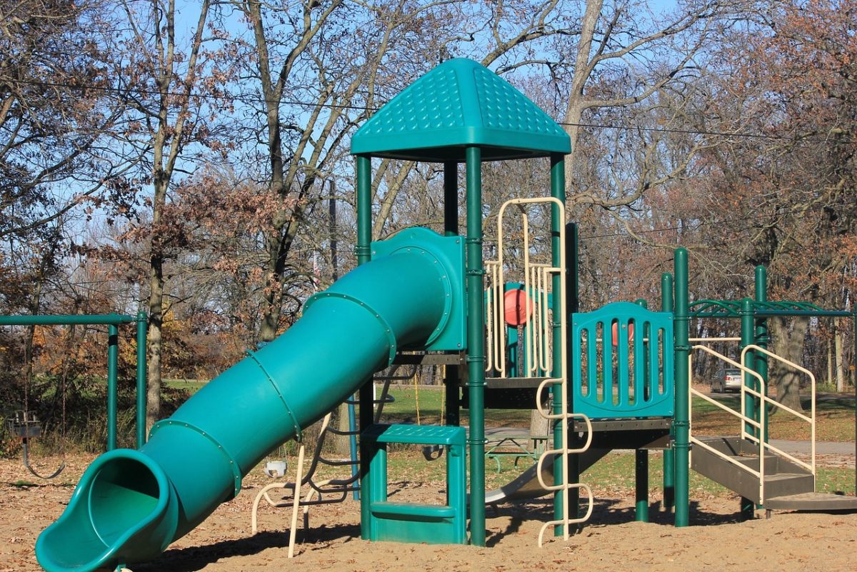 A slide set in an outdoor playground